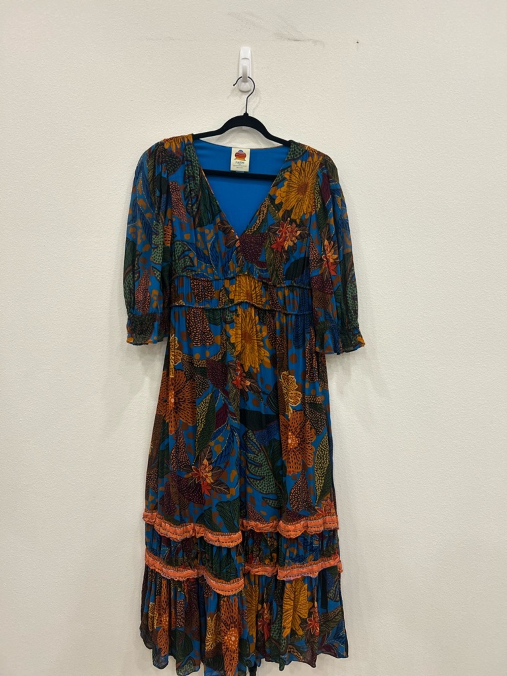 Farm rio smocked waist puff sleeve floral maxi dress Med boho feminine tropical - Picture 3 of 8